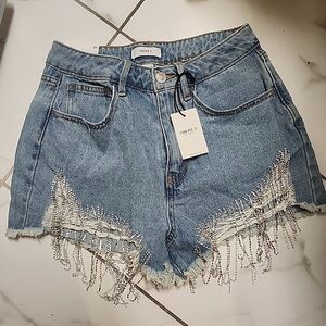 Forever 21 Light Blue Jean Shorts with Fringe